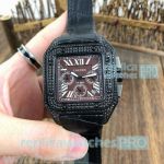 Replica Cartier Santos Men's Watch 45mm - Brown Dial Black Leather Strap